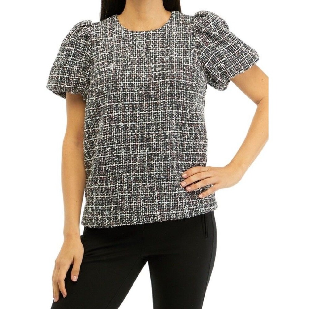 NEW Crown & Ivy Women's Tweed Puff Sleeve Woven Top Size XXL Harbor Navy 2054CI